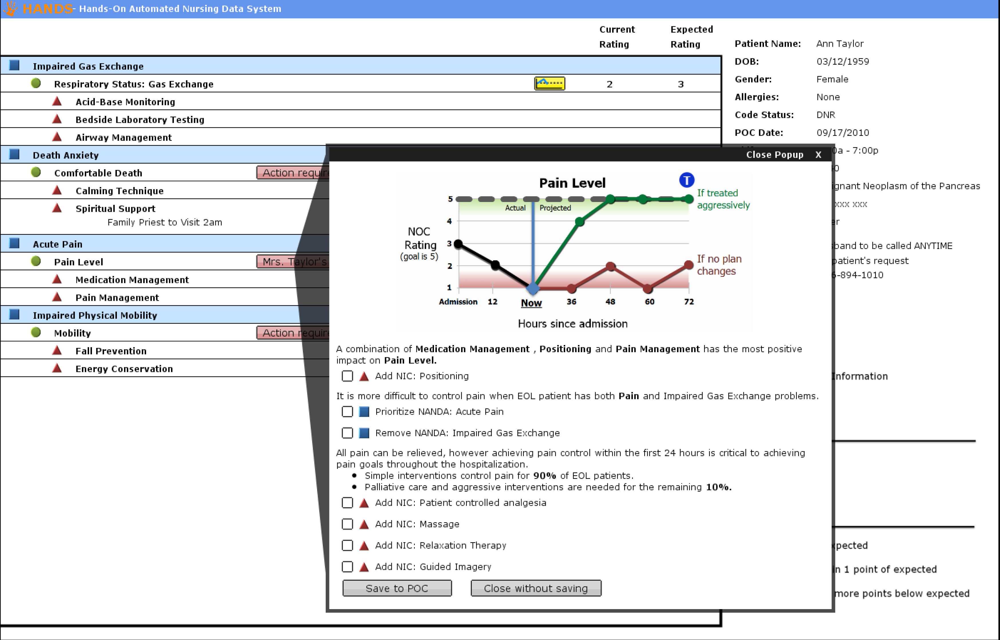 The grouped interface puts all clinical decision support features in a single pop-up screen