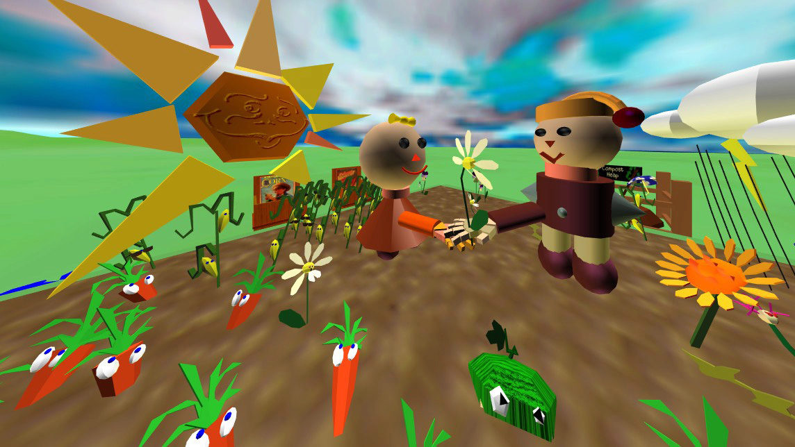 A child (represented by an avatar) planting in the NICE garden.
