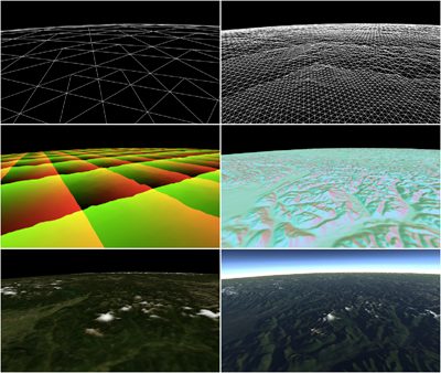 CPU-generated patches, GPU-displaced tessellation, deferred texture buffer, normal accumulation buffer, diffuse accumulation buffer, final image