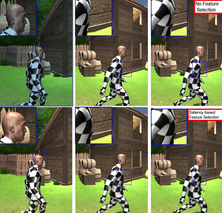 Comparison of left view video stitching result between NFS and SFS.