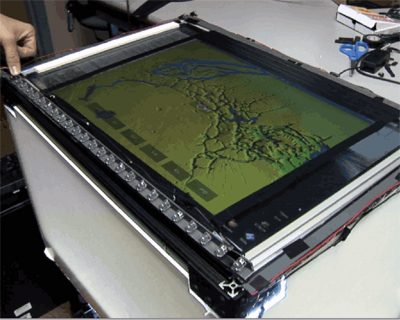 30-inch multi-touch table. The display bottom LED array is raised so show large LED’s.
